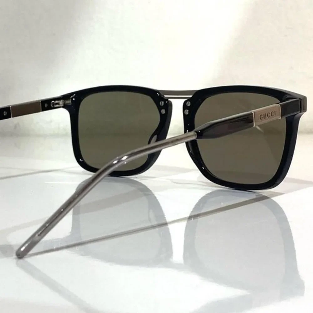 🔥 NEW MEN'S GUCCI BLACK & STEEL SUNGLASSES W/ CASE